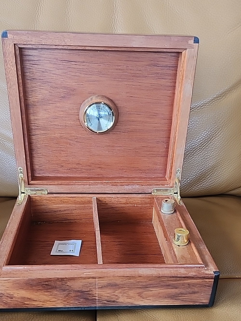 Wood Humidor Box with Hygrometer - Brown